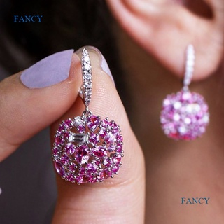 Fancy ต่างหูระย้า ประดับเพทาย ดอกกุหลาบ สีแดง หรูหรา เครื่องประดับ สไตล์วินเทจ ของขวัญวันเกิด สําหรับผู้หญิง