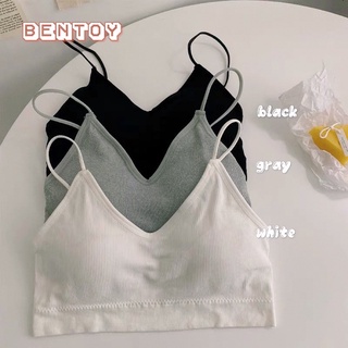 Bentoy(bratop680)เสื้อสายเดี่ยวเกาะอก ผ้าฝ้ายมีฟองน้ำ หน้าวี ใส่สบาย