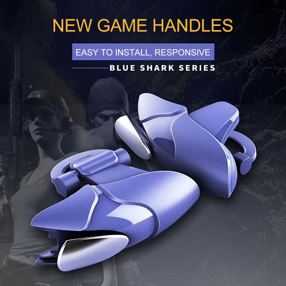 ภาพหน้าปกสินค้าMetal PUBG Blue Shark Mobile Fire Trigger Shooter Button ปุ่มโทรศัพท์มือถือ Gamepad Controller จอยสติ๊กสำหรับยิง
