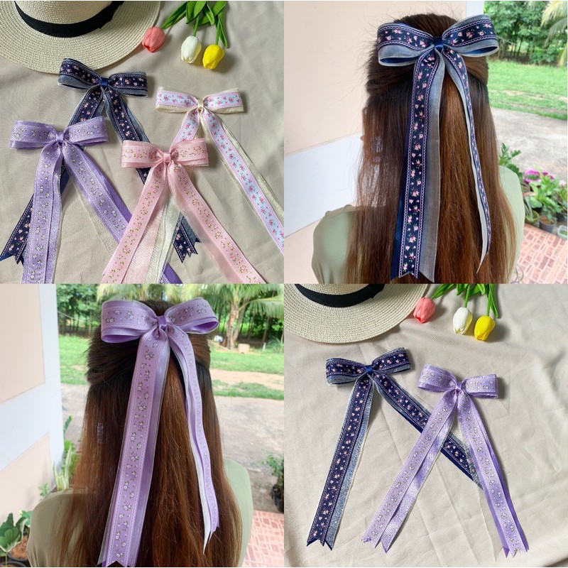 ราคาและรีวิวโบว์ดอกไม้สามชั้น หางยาว  Ribbon bow