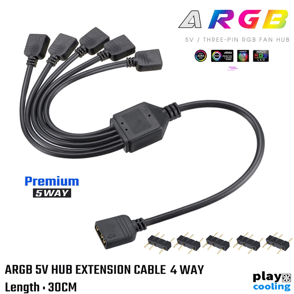 5V ARGB Hub Extension Cable 3 Pin (สายต่อเพิ่มอุปกรณ์ 1 To 4 ARGB 5V ...