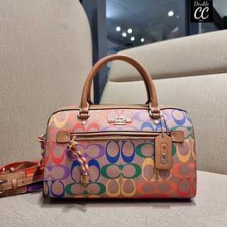 (แท้ 💯%‼ Factory) CO ACH C4396 ROWAN SATCHEL IN RAINBOW  SIGNATURE CANVAS