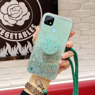 มีของพร้อมส่ง เคส Realme C21 Phone Case Bling Glitter Star Space with Stand Holder TPU Softcase with Strap Rope Back Cover เคสโทรศัพท์ RealmeC21 Casing