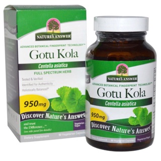 สินค้า ฉลากใหม่ ใบบัวบก (Gotu Kola) 950 mg ลดอาการแพ้ เพิ่มคอลลาเจน ช่วยสมานผิว ต้านการอักเสบ แก้ร้อนใน 90หรือ180 capsule