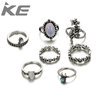 Vintage vine leaves moon drop diamond set ring opal 7-piece set for girls for women low price