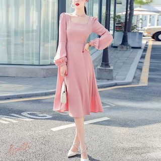 (ใช้โค้ด INC2SFA ลด 100.- ขั้นต่ำ 300.-) BTD44 - Pink lantern sleeve dress เดรสยาวแขนพองสีชมพู