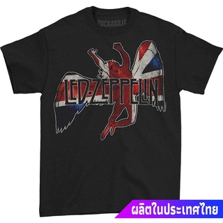 เสื้อยืดวงดนตรีเยาวชน Led Zeppelin Mens Icarus Flag Slim-Fit T-Shirt discount เสื้อยืดคอกลมall size