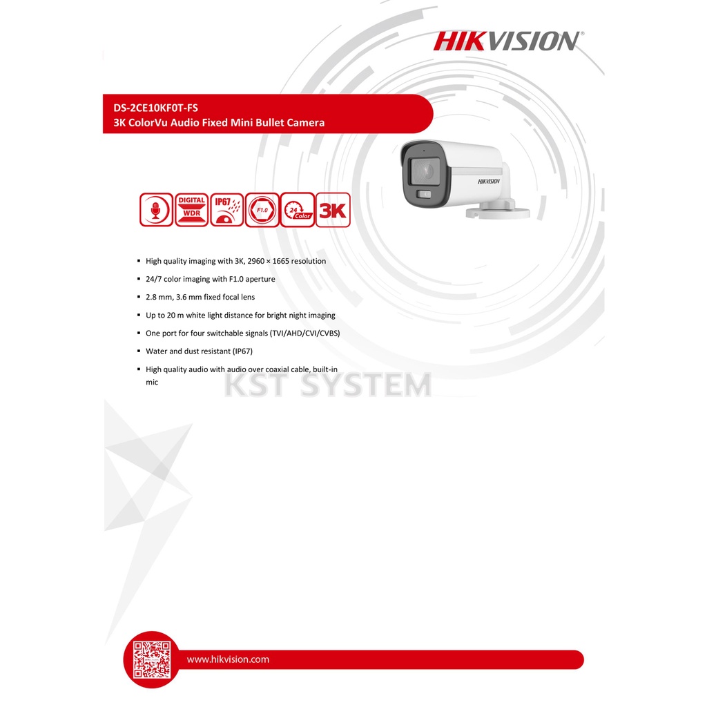 ภาพสินค้าDS-2CE10KF0T-FS (2.8mm) กล้องวงจรปิด Hikvision HDTVI ColorVu 5MP (ไมค์) จากร้าน smart_securetech บน Shopee ภาพที่ 3