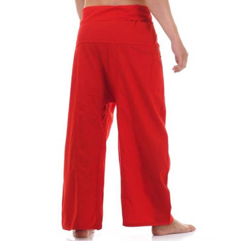 กางเกงเล-ผ้าฝ้าย-สีแดงพื้น-unisex-fisherman-pants