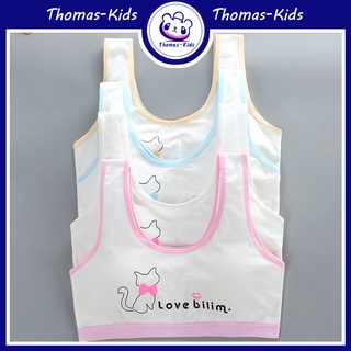 สินค้า [THOMAS Kids] 8-16 ปี วัยรุ่น เด็กผู้หญิง ชุดชั้นใน ผ้าฝ้าย ที่มีสีสัน ลายการ์ตูนแมว สปอร์ตบรา สําหรับเด็ก ขายส่ง