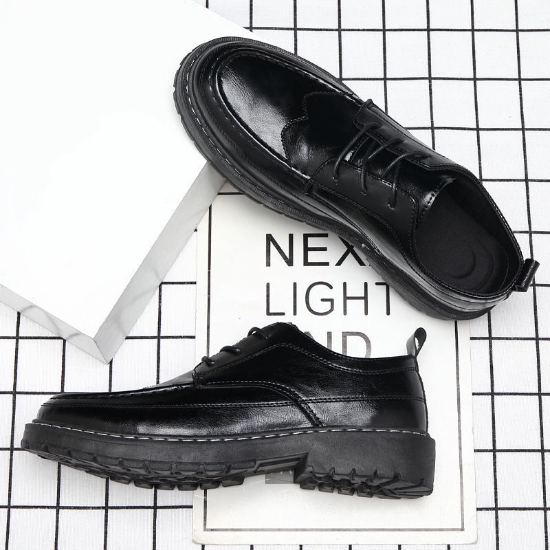พร้อมส่ง-new-mens-shoes-small-leather-shoes-black-all-match-mens-waterproof-workwear-ankle-boots