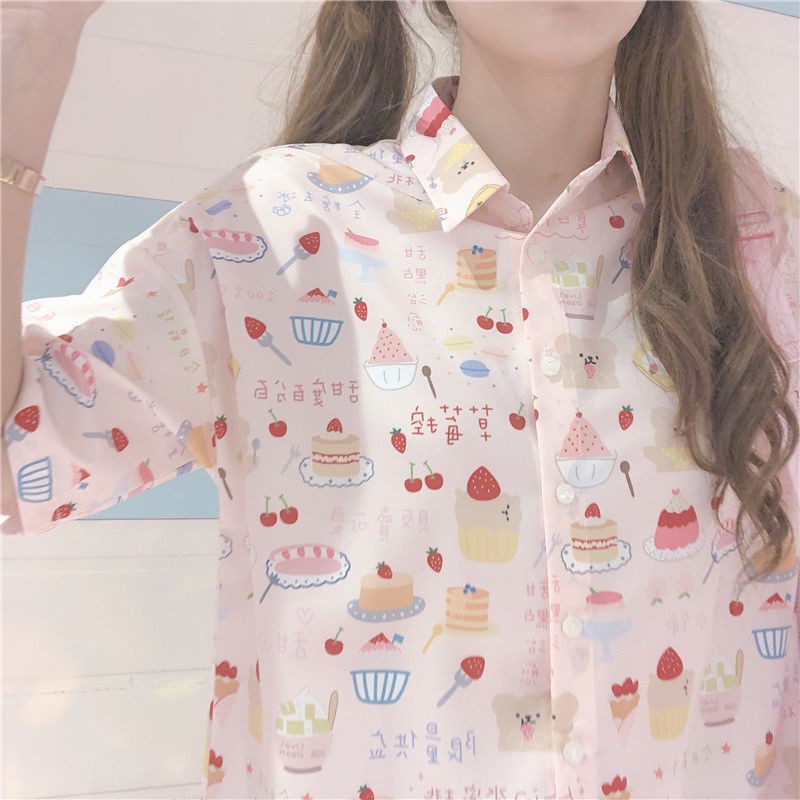 เสื้อเชิ้ต-m-2xl-น่ารัก-การพิมพ์-เสื้อเชิ้ตแขนสั้น-ญี่ปุ่น-หญิงพรหมจารีย์-หวาน-เสื้อเชิ้ต-นักเรียน-แขนสั้น-เสื้อ