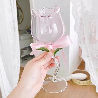 พร้อมส่งสีชมพู400ml 💕 แก้วไวน์รูปกุหลาบ rose มี 3แบบ ขนาด 150-400ml