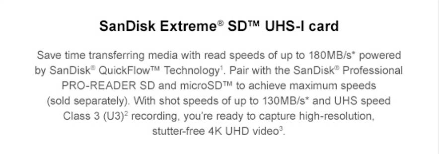 เกี่ยวกับสินค้า SanDisk Extreme SDXC Card 64GB ความเร็ว อ่าน 170MB/s เขียน 80MB/s (SDSDXV2-064G-GNCIN)