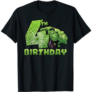 เสื้อยืดสีขาวเสื้อยืดแขนสั้นลําลอง ผ้าฝ้าย ระบายอากาศได้ดี พิมพ์ลาย Marvel Avengers Hulk Smash 4th Birthday สําหรับผู้ชา