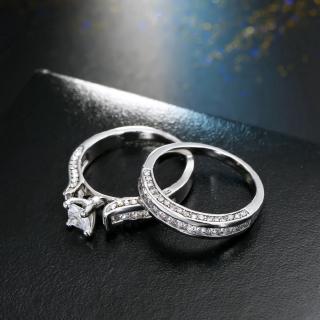 1 Pair Charm Silver Color Rings For Women Crystal Engagement Wedding Jewelry Couple Rings For Lovers Size 6 7 8 9 10