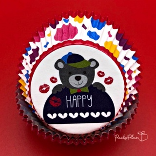 ถ้วยอบเค้ก ถ้วยคัพเค้ก ลาย Happy Bear สีคมชัด กระดาษคุณภาพพรีเมี่ยม ถ้วยกระดาษ อบขนม ถ้วยเข้าเตาอบได้ Baking Cup 100 ใบ