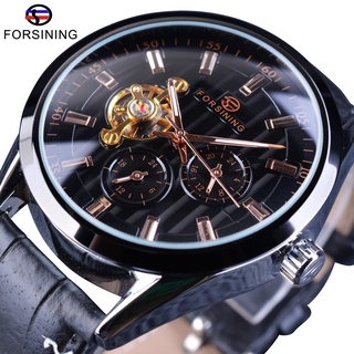 Forsining Fashion Tourbillion Luminous Hands Display Genuine Leather Men Mechanical Watch Top Brand Luxury Automatic Wri