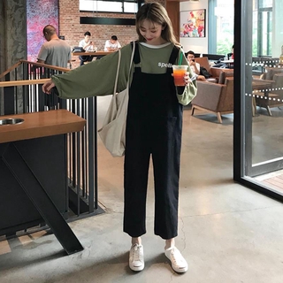 💗Hot sale！เอี๊ยมนักเรียนหญิงสไตล์เกาหลีหลวมและบางสบาย ๆ กางเกงขากว้าง กางเกงขายาวแบบครอปขากว้าง กางเกงขากว้างย้อนยุค
