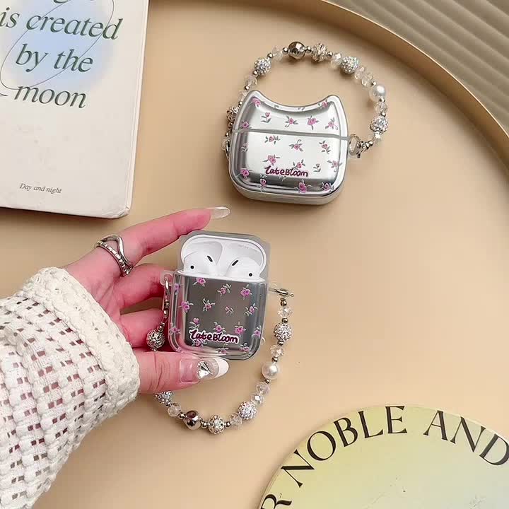 เคสหูฟัง-ลายดอกไม้น่ารัก-สีชมพู-พร้อมพวงกุญแจ-สําหรับ-airpods-3-pro-2-1-2-pro