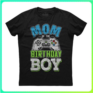 เสื้อยืดผ้าฝ้ายพิมพ์ลายคลาสสิกใหม่ เสื้อยืดคอกลม แขนสั้น ผ้าฝ้าย % พิมพ์ลาย Mom Of The Birthday Boy Video Gamer ทรงหลวม