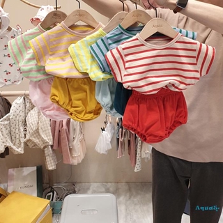 ✿ℛNewborn Baby 2-Piece Striped Short-Sleeved T-shirt + Shorts for Summer