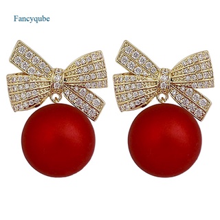 Fancyqube เครื่องประดับแฟชั่นต่างหูโบว์คริสตัลดอกไม้เชอร์รี่ Rhinestone