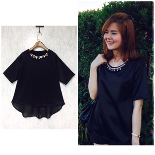 Feminine_Koncept ชีฟอง พริ้วๆ หางปลา แอบเซ็กซี่ ซีทรูหลัง เสื้อแขนสั้น ผ้าเงา มีน้ำหนักทิ้งตัว แถมสร้อยเพชรวิบวับบบ