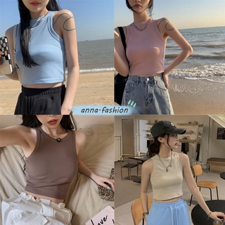 anna  13509 เสื้อกั๊กสั้นคอกลมย้อนยุคเรียบง่าย เสื้อครอปแขนกุด แฟชั่นที่เข้ากันทุกประการ สวมใส่สบาย เจ็ดสี