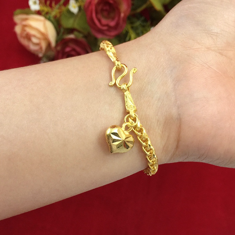 สร้อยข้อมือทองเคลือบแก้วลายสี่เสาห้อยจี้หัวใจ-ความยาว-6-5-นิ้ว-น้ำหนักเทียบเท่า-2-สลึง-สร้อยทอง-สร้อยแฟชั่น-ทองปลอม