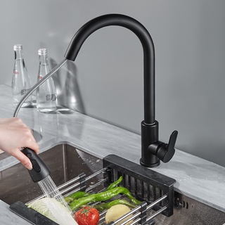 สินค้าพร้อมส่ง ก๊อกน้ำอ่างล้างจานห้องครัวร้อนและเย็นแบบดึงออกได้หมุนได้ก๊อกน้ำสีดำทองแดงทั้งหมด