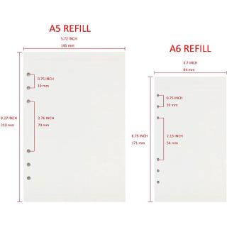 ชุดเติมแพลนเนอร์ ออแกไนเซอร์ ขนาด A5 A6 6 หลุม 90 หน้า 45 แผ่นต่อชิ้น