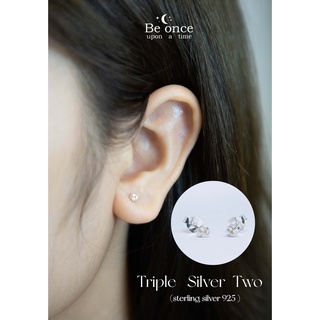 ต่างหูเงินแท้ 925  รุ่น Triple Silver Two ขนาด 3 mm.