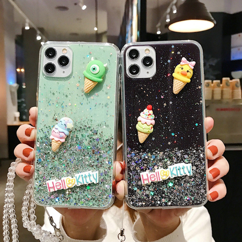 ภาพสินค้าเคส For iPhone 12 11 Pro Max Xs X XR 6 6S 7 8 Plus 6+ 6s+ 7+ 8+ 6p 7p 8p mini SE 2020 Cartoon Cute Ice Cream Monster Glitter Clear Soft Phone Back Case Cover จากร้าน mddmy.th บน Shopee ภาพที่ 1