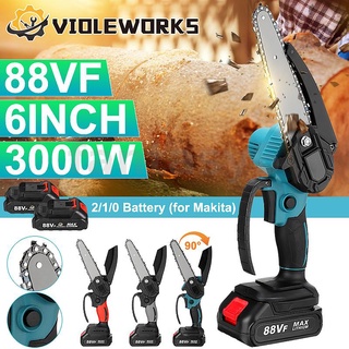 เลื่อยโซ่ไฟฟ้า 3000W 6 นิ้ว 88VF ชาร์จได้ มือเดียว พร้อมแบตเตอรี่ สําหรับแบตเตอรี่ Makita ปลั๊ก EU