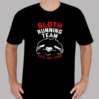 เสื้อยืดโอเวอร์ไซส์ใหม่ เสื้อยืดลําลอง แขนสั้น พิมพ์ลาย Sloth Running Team สีดํา สําหรับผู้ชายS-4XL