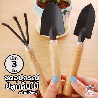 สินค้า ชุดอุปกรณ์ปลูกต้นไม้ เซต 3 ชิ้น #ด้ามไม้ใหญ่ เซ็ตจัดสวน อุปกรณ์ปลูกแคคตัส