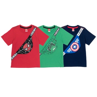 Marvel T-shirt Spider-Man Hulk Captain America  (with bag)  - เสื้อยืดเด็กผู้ชายลายมาร์เวล เสื้อติดกระเป๋า สไปเดอร์แมน ฮัค กับตันแเมริกา สินค้าลิขสิทธ์แท้100%