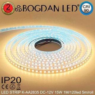 LED STRIP K-AA2835-120-3000K DC-12V 15W/1M IP20 ยี่ห้อBOGDAN LED แอลอีดีไฟเส้นสำหรับตกแต่ง 600LED/5M 75W/5M (ราคา/5เมตร)