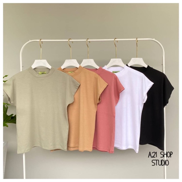 เสื้อยืดแขนล้ำผ้า-cotton-brand-a21shop