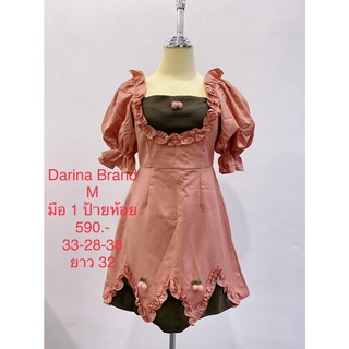 เดรสสั้น แต่งระบายสีส้มอิฐ มือ1 ป้ายห้อย DARINA BRAND SIZE M