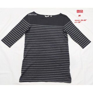 UNIQLO เดรส มินิเดรส-ลายทางดำ/เทา ไซส์36" ของแท้ (สภาพเหมือนใหม่)