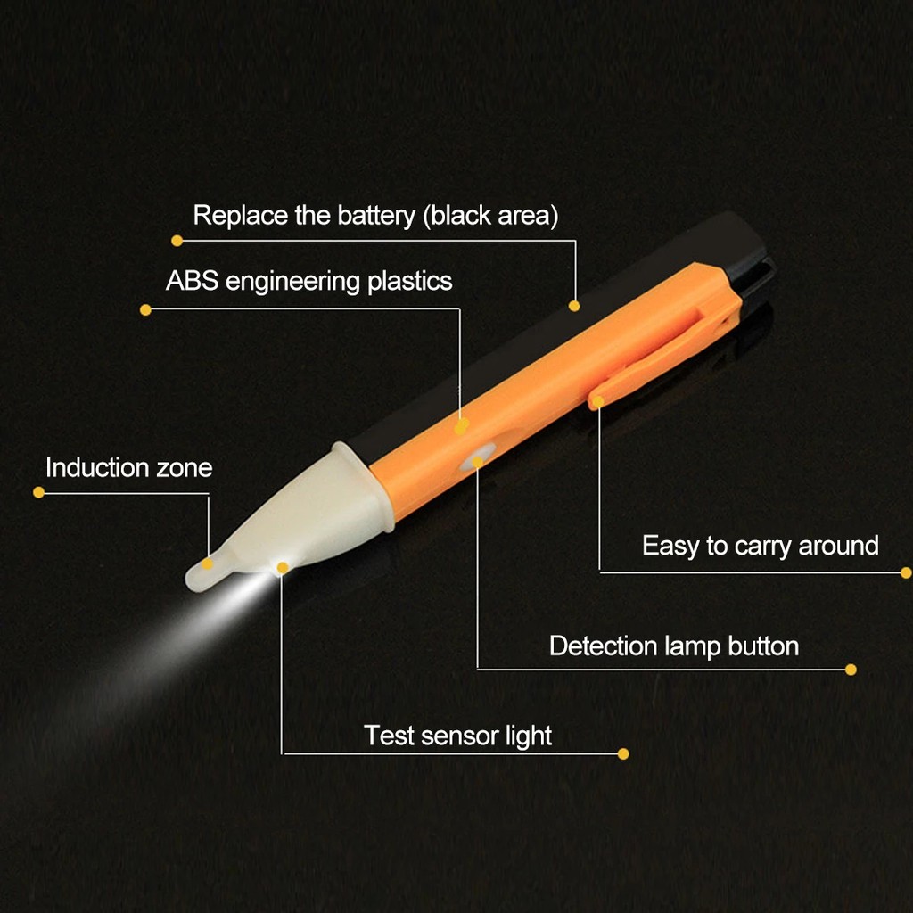 ดินสอทดสอบแรงดันไฟฟ้าแบบไม่สัมผัส-90-1000v-ไฟแสดงสถานะการเหนี่ยวนำไฟฟ้า-ปากกาทดสอบเซ็นเซอร์-led-พร้อมไฟ