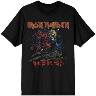 เสื้อยืดผู้ชาย เสื้อยืด พิมพ์ลาย Iron Maiden Number Of The Beast Run To The Hills Distressed สไตล์วินเทจ เข้ากับทุกการ