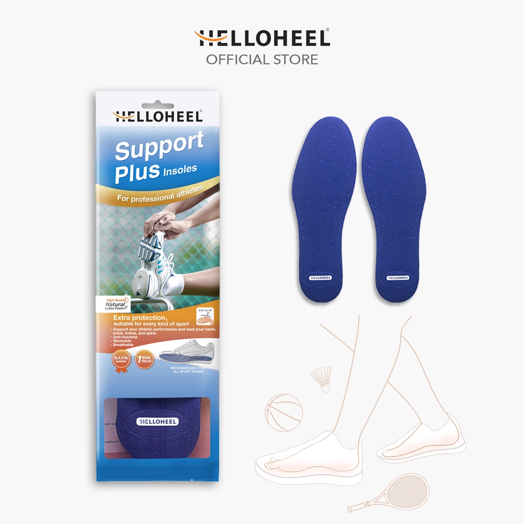 ภาพหน้าปกสินค้าHelloheel แผ่นรองพื้นในรองเท้ากีฬา Support Plus Insoles for Injury Prevention Made with Highest Grade Natural Rubber