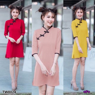 กี่เพ้า เดรสสั้น คอจีน ชุดสีแดง ชุดไหว้เจ้า ตรุษจีน เสื้อผ้าแฟชั่น 8024 8022