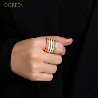 DOREEN Colorful Heart Rings Simple Round Rings Finger Rings Women Creative Korean Drop Oil Temperament Vintage Fashion Jewelry/Multicolor