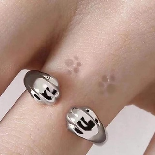 สินค้า แหวนแฟชั่น แบบเปิด พิมพ์ลายอุ้งเท้าแมวน่ารัก ของขวัญวันเกิด สําหรับผู้หญิง