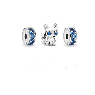 สินค้า Pandora  silver  charm& clip**เซ็ทจิ้งจอกสีน้ำเงิน
