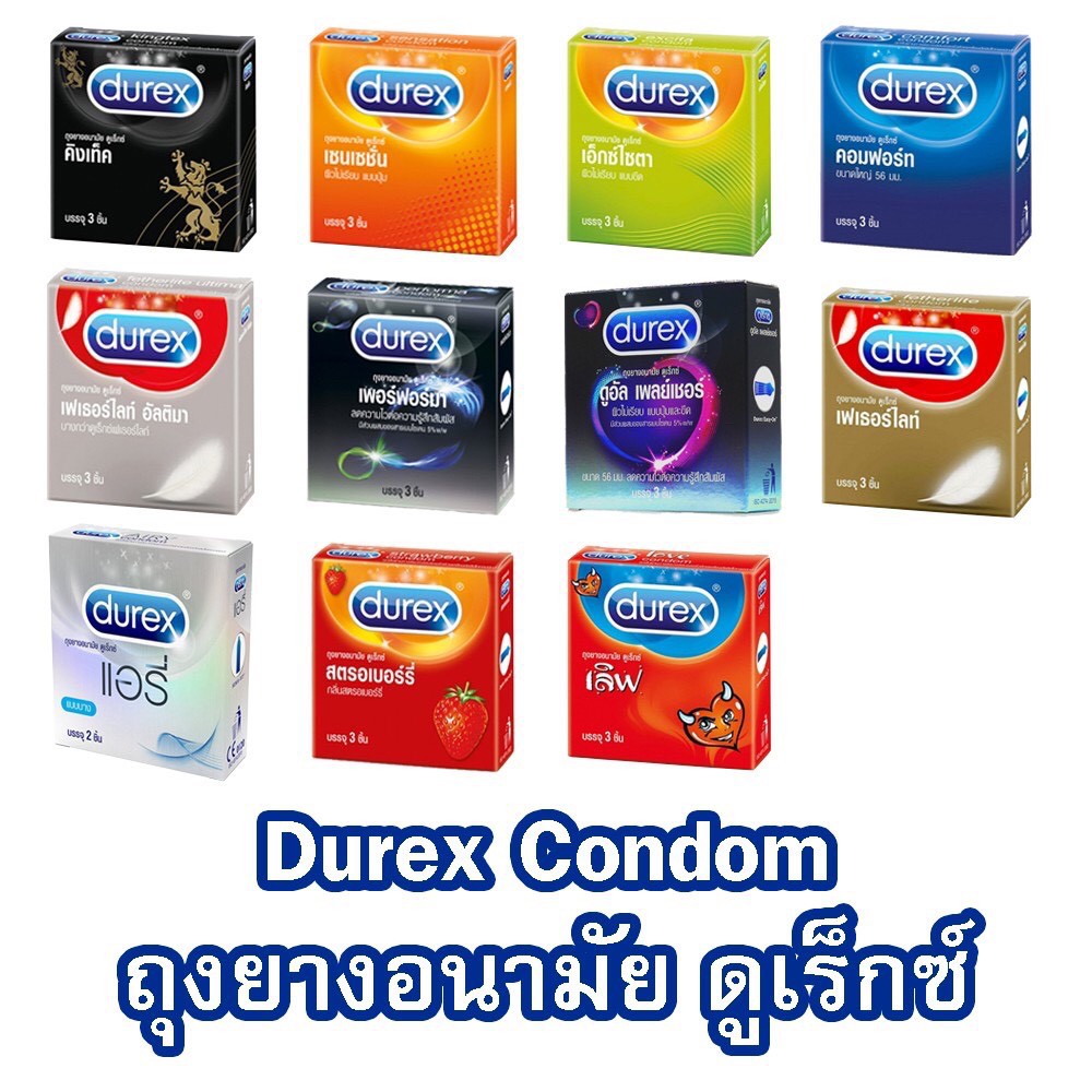 ภาพหน้าปกสินค้าDurex Condom ถุงยางอนามัย ดูเร็กซ์ ทุกรุ่น ขนาด(3 ชิ้น)